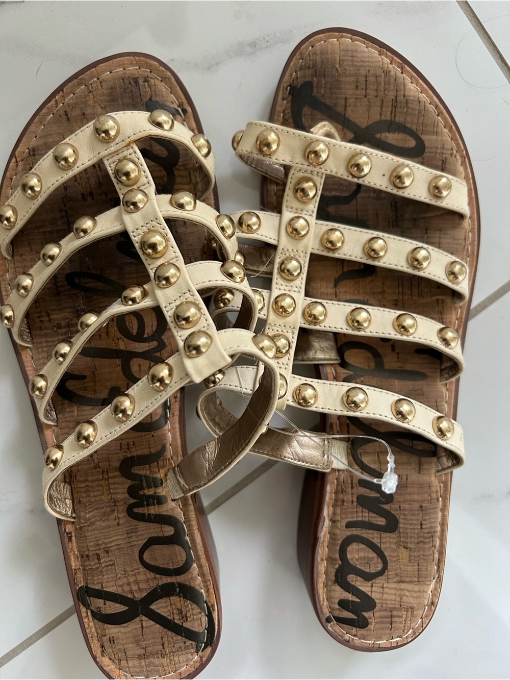 Sam Edelman Studded Cream Strappy Slide Sandals - Women
